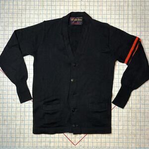Vtg 50s Wool Letterman Varsity Cardigan Sweater Black All Star Award Men's M/L